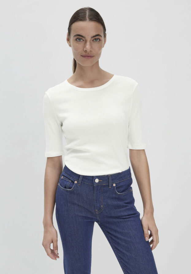 hessnatur Damen Softrib Shirt Fitted aus Bio-Baumwolle und TENCEL™ Modal - weiß - Größe 42
