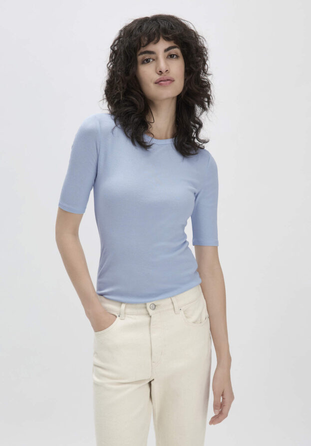 hessnatur Damen Softrib Shirt Fitted aus Bio-Baumwolle und TENCEL™ Modal - blau - Größe 38