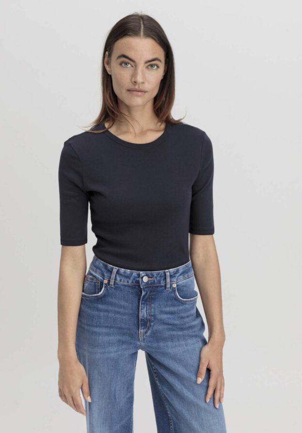 hessnatur Damen Softrib Shirt Fitted aus Bio-Baumwolle und TENCEL™ Modal - blau - Größe 34