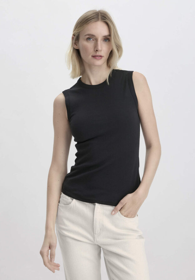 hessnatur Damen Softrib Top Fitted aus Bio-Baumwolle und TENCEL™ Modal - schwarz - Größe 34