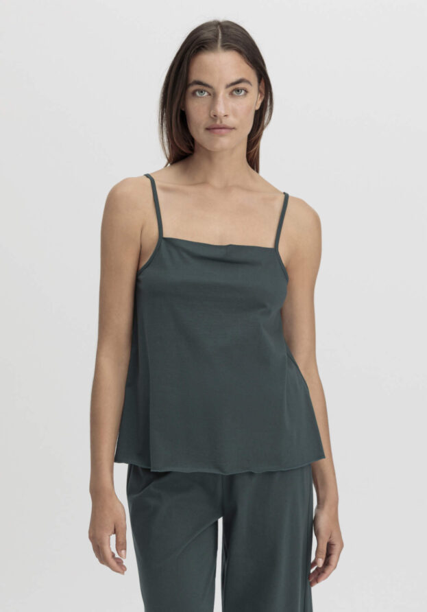 hessnatur Damen Spaghetti Top Fitted PURE COTTON aus Bio-Baumwolle - grün - Größe 40