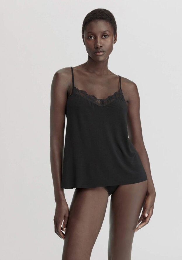 hessnatur Damen Spaghetti-Top Spitze aus TENCEL™ Modal - schwarz - Größe 38