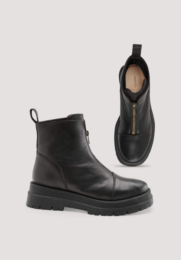 hessnatur Damen Stiefelette mit Zipper aus chromfrei gegerbtem Leder - schwarz - Größe 39