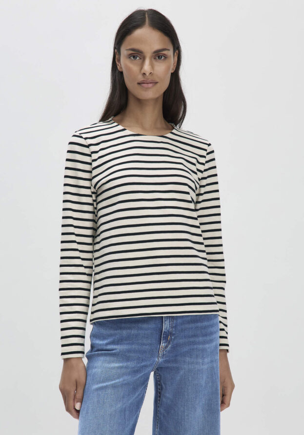hessnatur Damen Streifen Heavy Jersey Slub Longsleeve Relaxed aus Bio-Baumwolle - natur - Größe 36
