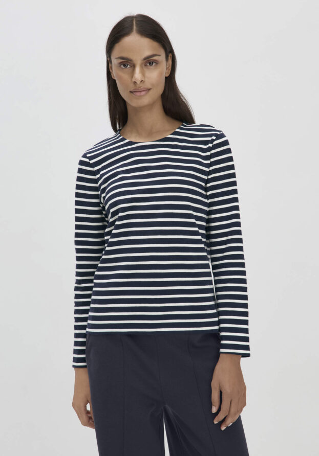 hessnatur Damen Streifen Heavy Jersey Slub Longsleeve Relaxed aus Bio-Baumwolle - blau - Größe 46