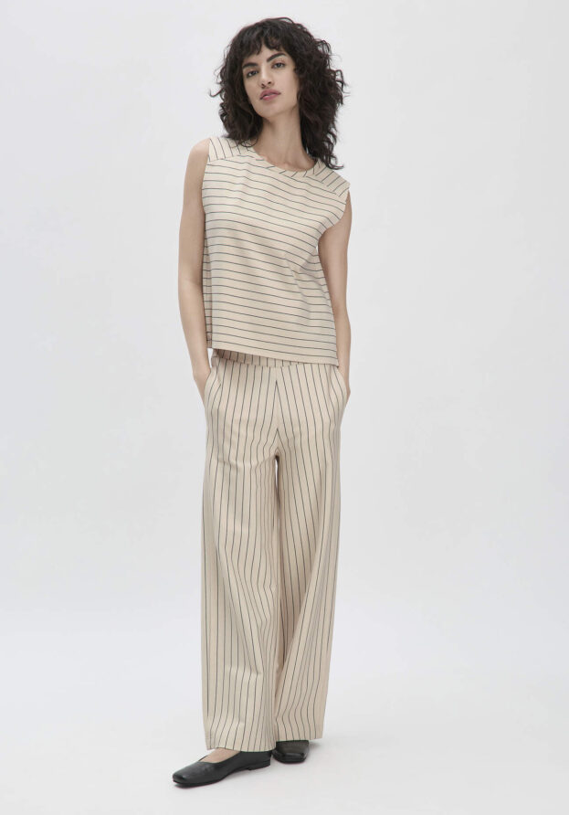 hessnatur Damen Streifen Jersey Hose Wide Leg Relaxed aus Bio-Baumwolle - natur - Größe 48