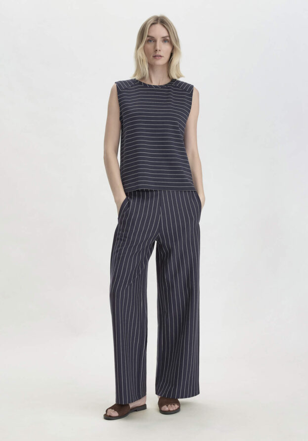 hessnatur Damen Streifen Jersey Hose Wide Leg Relaxed aus Bio-Baumwolle - blau - Größe 48