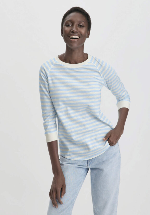 hessnatur Damen Streifen Jersey Slub Longsleeve Relaxed aus Bio-Baumwolle - blau - Größe 34