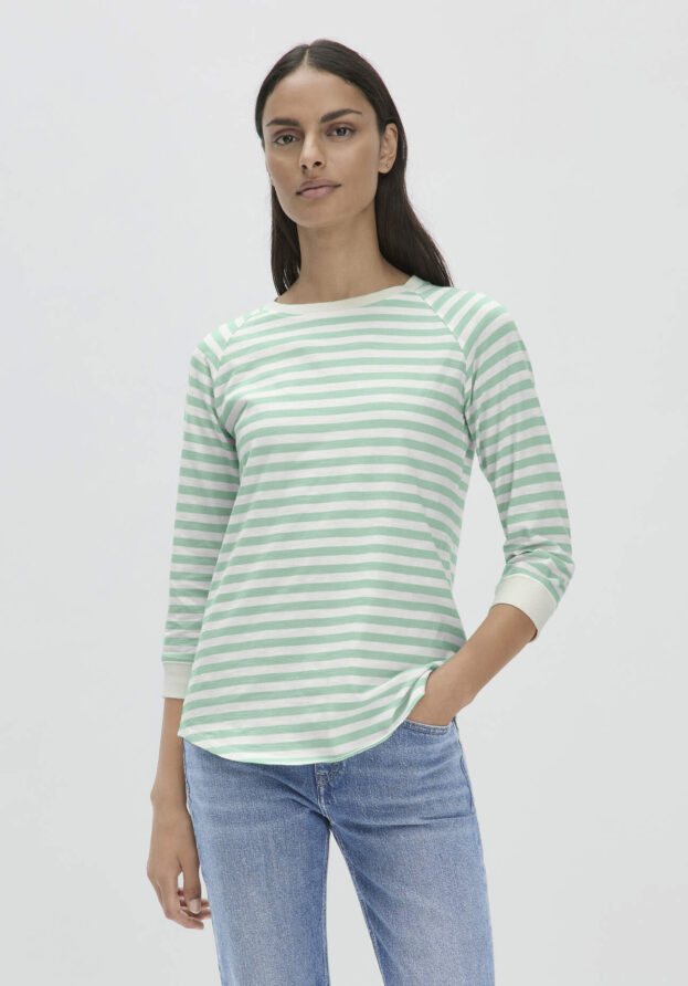 hessnatur Damen Streifen Jersey Slub Longsleeve Relaxed aus Bio-Baumwolle - grün - Größe 46