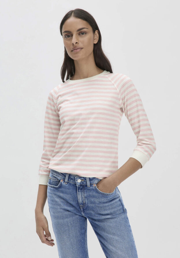 hessnatur Damen Streifen Jersey Slub Longsleeve Relaxed aus Bio-Baumwolle - rosa - Größe 42
