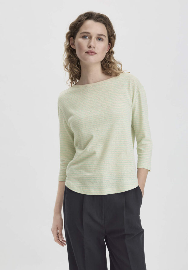 hessnatur Damen Streifen Longsleeve Relaxed aus Leinen und Bio-Baumwolle - beige - Größe 42