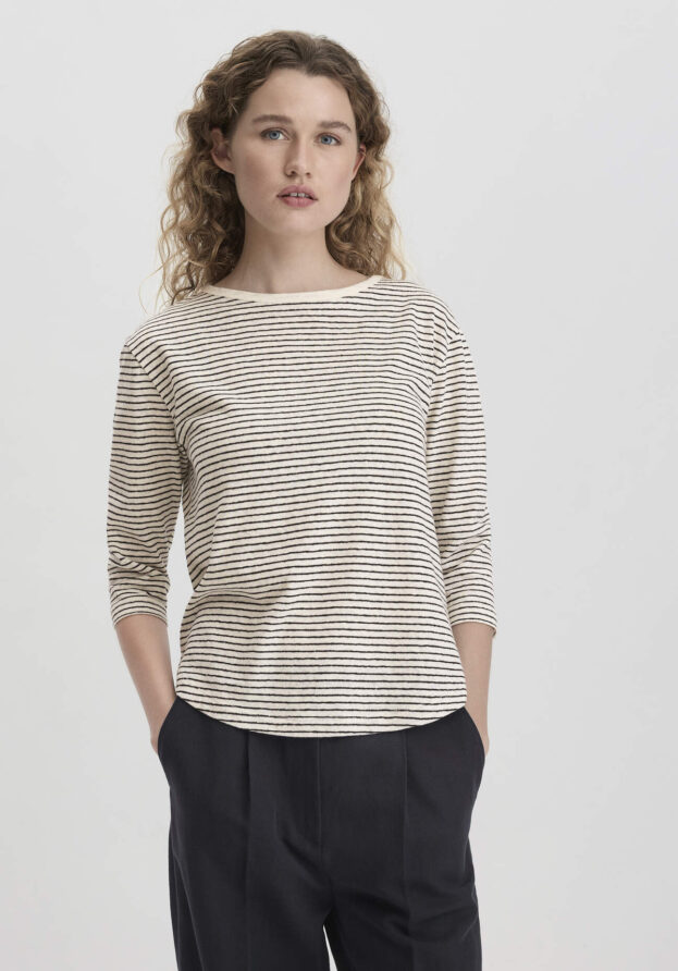 hessnatur Damen Streifen Longsleeve Relaxed aus Leinen und Bio-Baumwolle - weiß - Größe 34