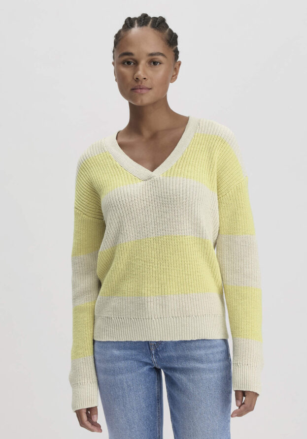 hessnatur Damen Streifen Strick Pullover Relaxed aus Bio-Baumwolle - gelb - Größe XS