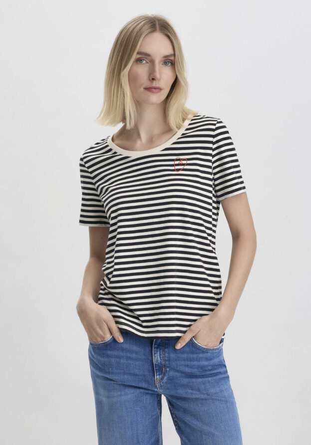 hessnatur Damen Streifen T-Shirt Relaxed aus Bio-Baumwolle - schwarz - Größe 38