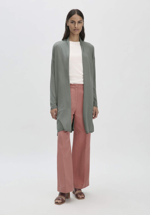 hessnatur Damen Strick Jacke Oversized aus TENCEL™ Lyocell mit Bio-Baumwolle - grün - Größe L