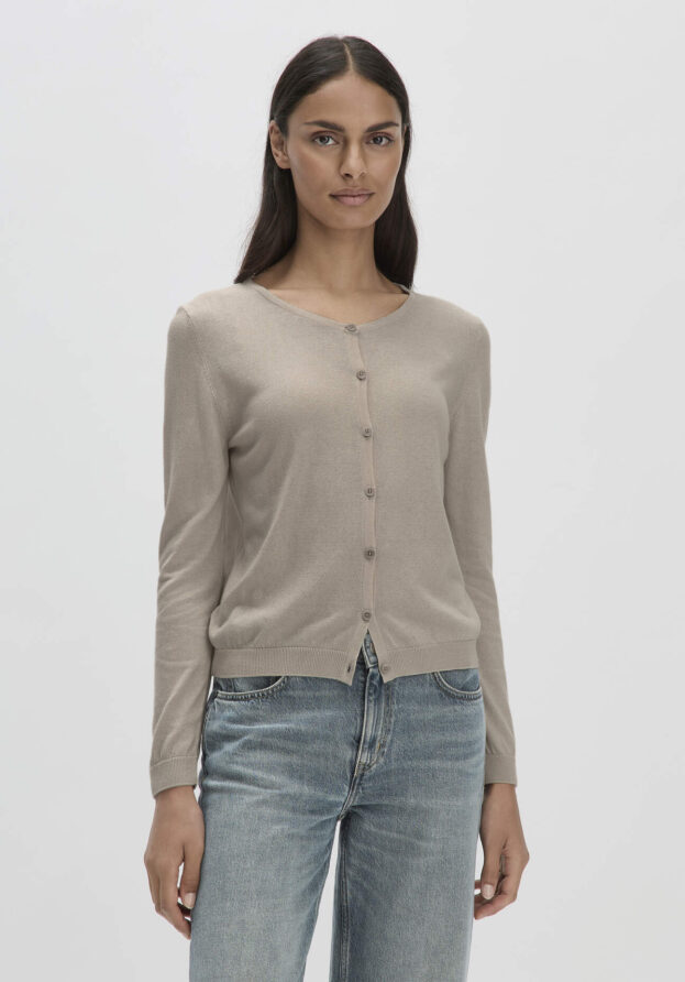 hessnatur Damen Strick Jacke Regular aus TENCEL™ Lyocell mit Bio-Baumwolle - beige - Größe 42