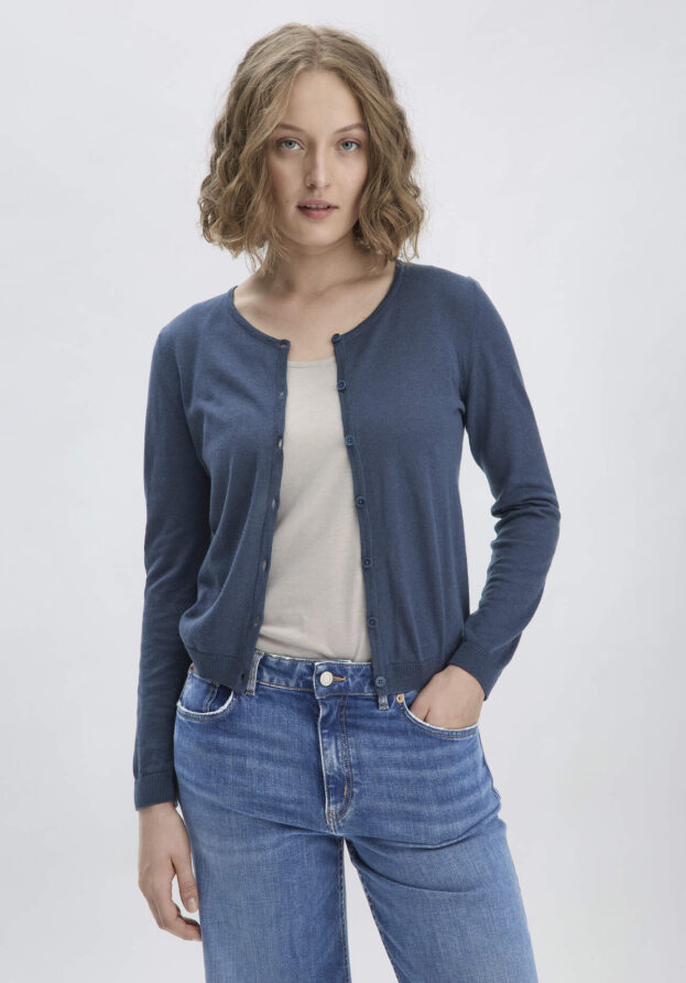 hessnatur Damen Strick Jacke Regular aus TENCEL™ Lyocell mit Bio-Baumwolle - blau - Größe 44