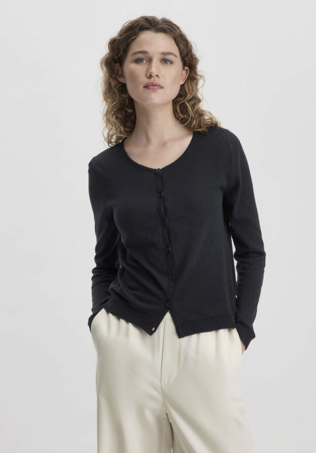 hessnatur Damen Strick Jacke Regular aus TENCEL™ Lyocell mit Bio-Baumwolle - schwarz - Größe 44