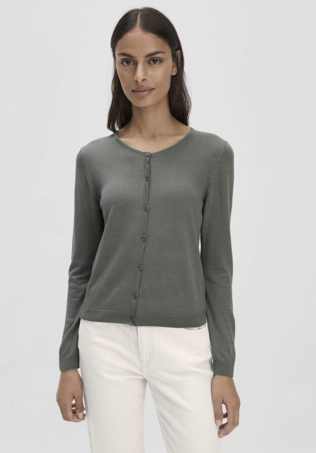 hessnatur Damen Strick Jacke Regular aus TENCEL™ Lyocell mit Bio-Baumwolle - grün - Größe 36