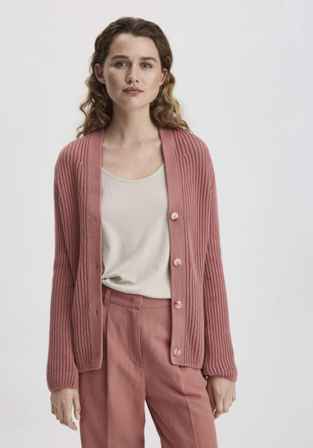 hessnatur Damen Strick Jacke Regular aus Bio-Baumwolle - braun - Größe S