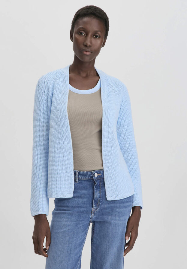 hessnatur Damen Strick Jacke Regular aus Bio-Baumwolle - blau - Größe M