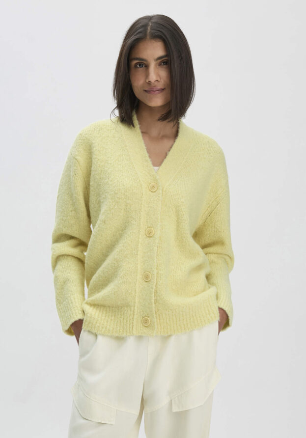 hessnatur Damen Strick Jacke Relaxed aus Alpaka mit Bio-Baumwolle - gelb - Größe L
