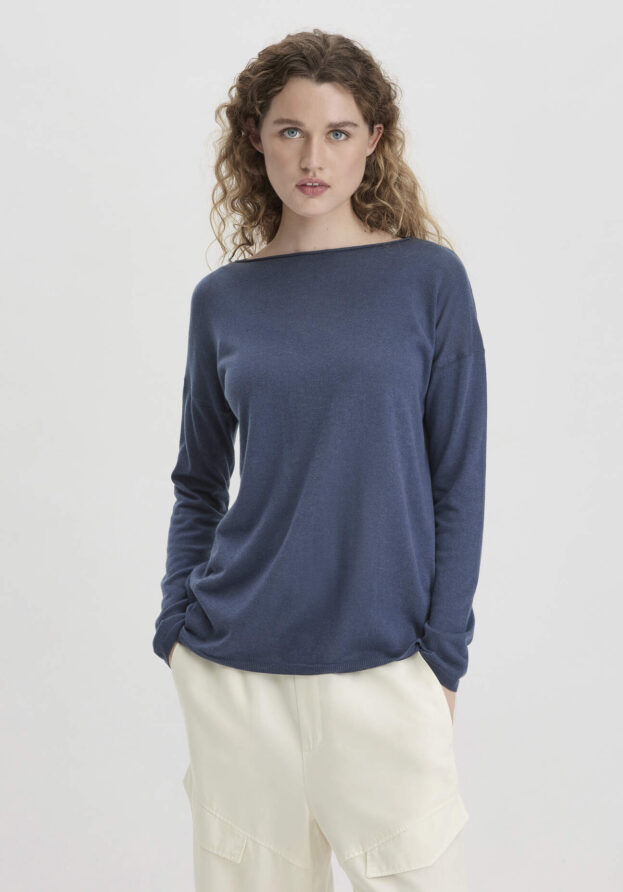 hessnatur Damen Strick Pullover Oversized aus modernem TENCEL Lyocell mit Bio-Baumwolle - blau - Größe XS