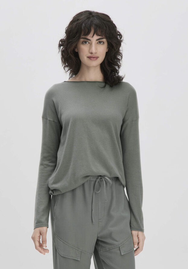 hessnatur Damen Strick Pullover Oversized aus modernem TENCEL Lyocell mit Bio-Baumwolle - grün - Größe M