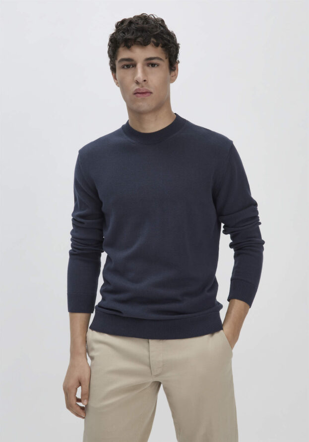 hessnatur Herren Strick Pullover Regular aus Bio-Baumwolle - blau - Größe 48