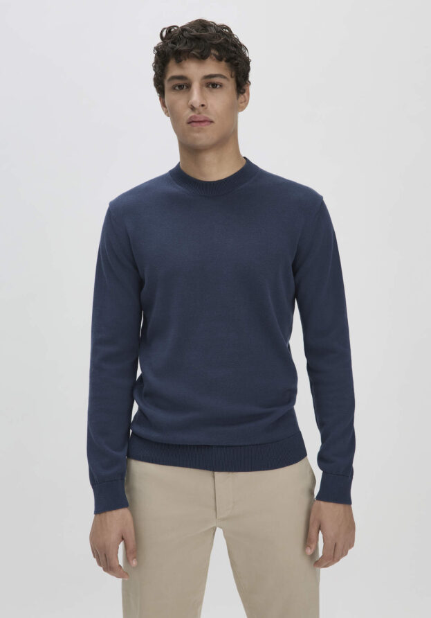 hessnatur Herren Strick Pullover Regular aus Bio-Baumwolle - blau - Größe 54