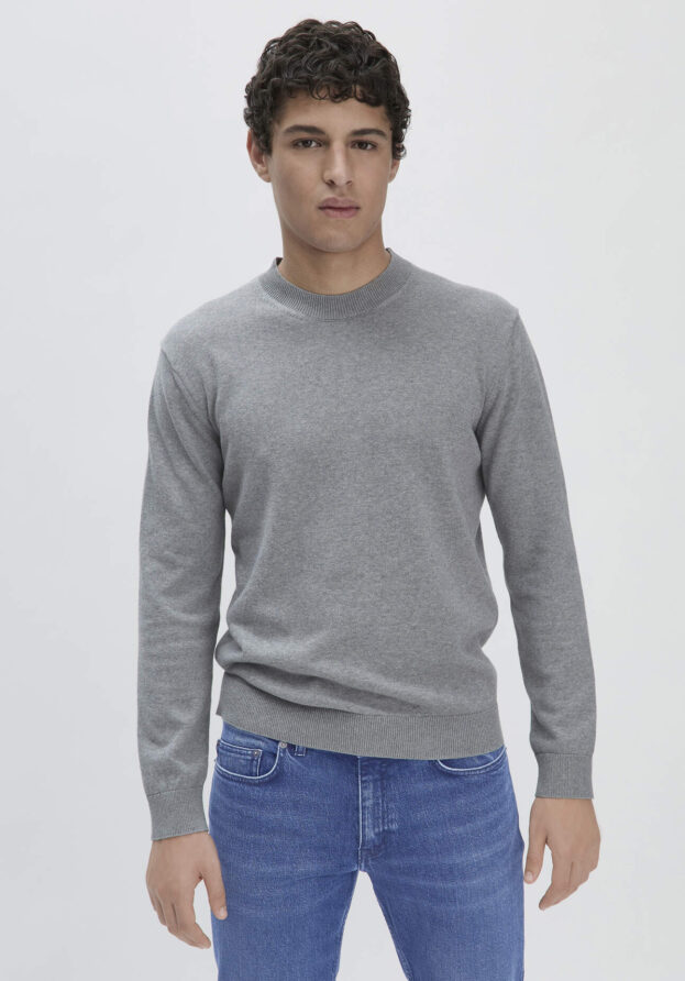 hessnatur Herren Strick Pullover Regular aus Bio-Baumwolle - grau - Größe 56