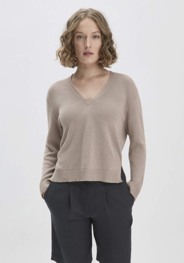 hessnatur Damen Strick Pullover Relaxed aus Bio-Baumwolle mit edlem Leinen - beige - Größe M