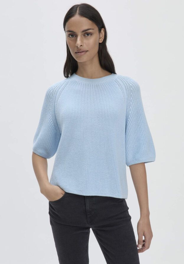 hessnatur Damen Strick Pullover Relaxed aus Bio-Baumwolle - blau - Größe M