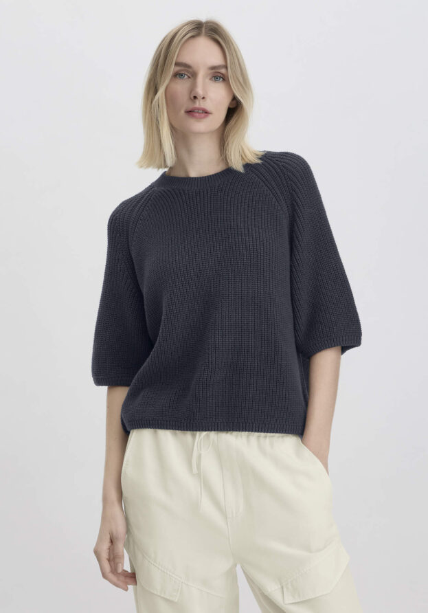 hessnatur Damen Strick Pullover Relaxed aus Bio-Baumwolle - blau - Größe XS
