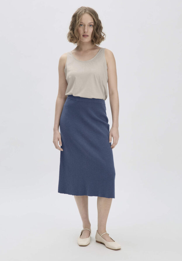 hessnatur Damen Strick Rock Midi Regular aus Bio-Baumwolle - blau - Größe S