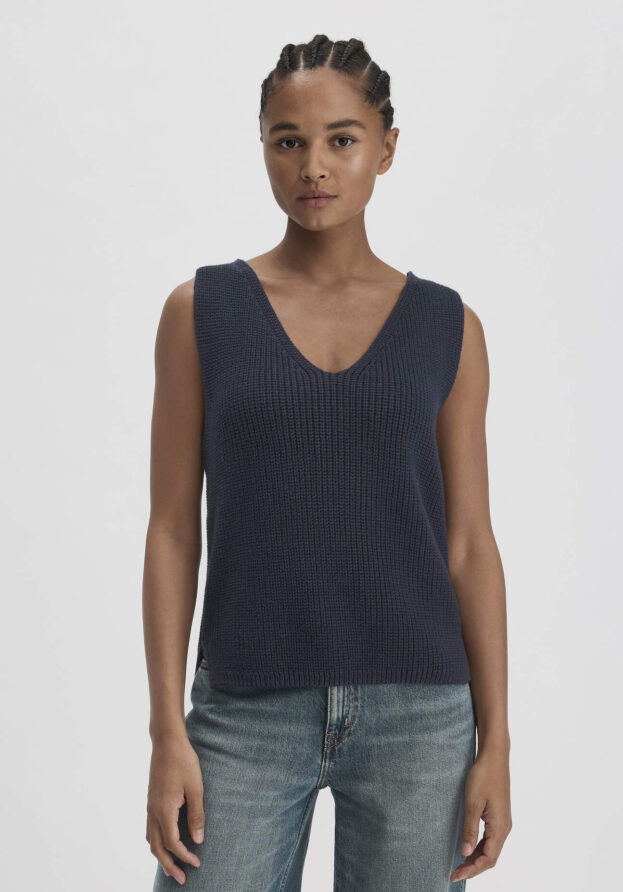 hessnatur Damen Strick Top Regular aus Bio-Baumwolle - blau - Größe S