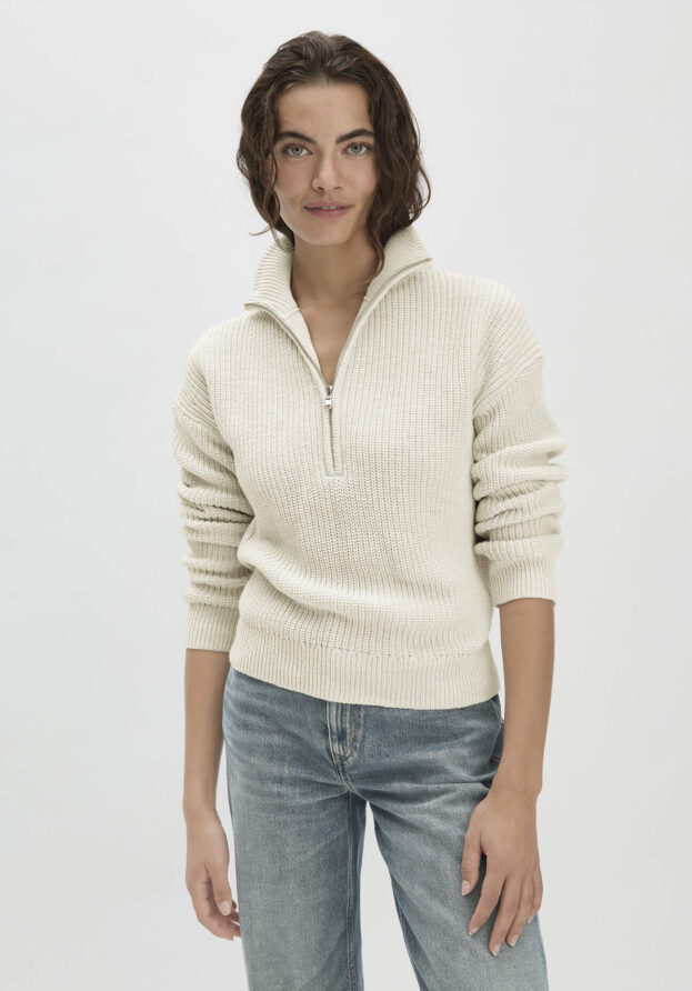 hessnatur Damen Strick Troyer Relaxed aus Bio-Baumwolle - beige - Größe L