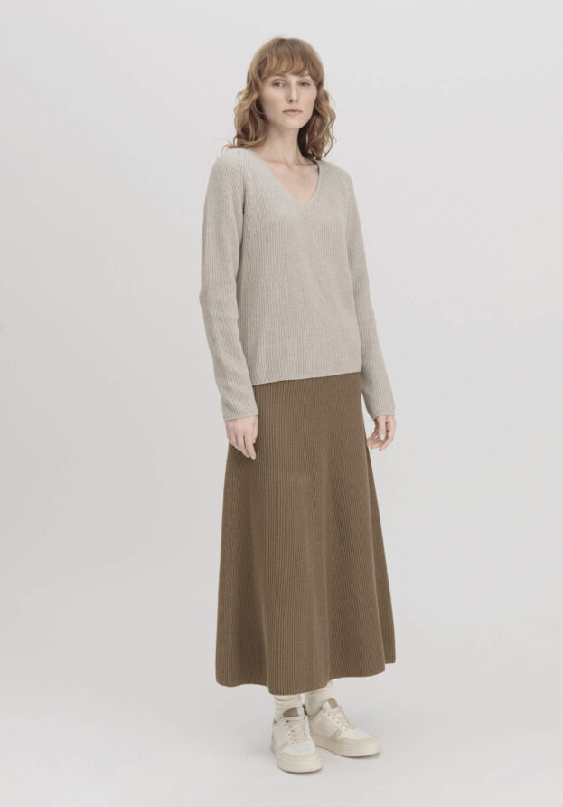 hessnatur Damen Strickrock Midi Regular aus Bio-Baumwolle - braun - Größe 38