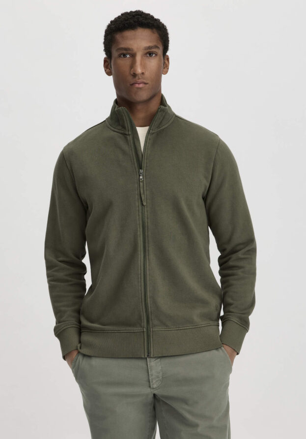 hessnatur Herren Sweat Zip-Jacke Regular aus Bio-Baumwolle - grün - Größe 48