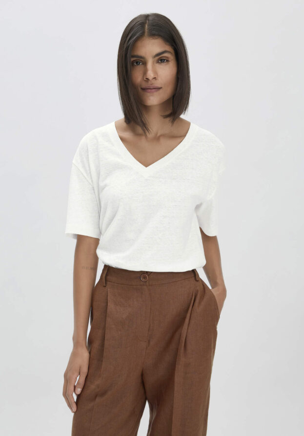 hessnatur Damen T-Shirt Oversize aus Leinen mit Bio-Baumwolle - weiß - Größe 34