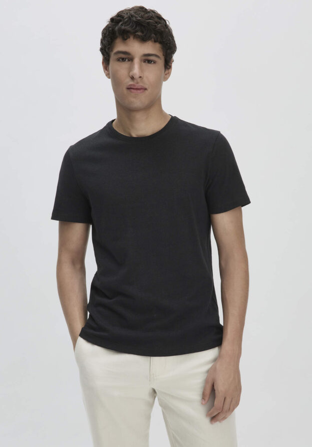 hessnatur Herren T-Shirt Regular aus Leinen und Bio-Baumwolle - schwarz - Größe 54