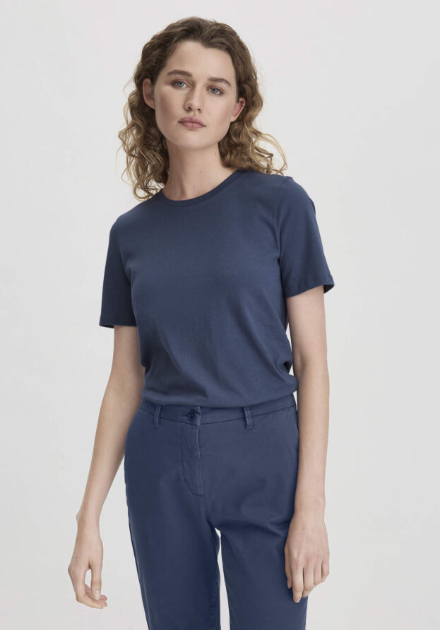 hessnatur Damen T-Shirt Regular aus Bio-Baumwolle - blau - Größe 38