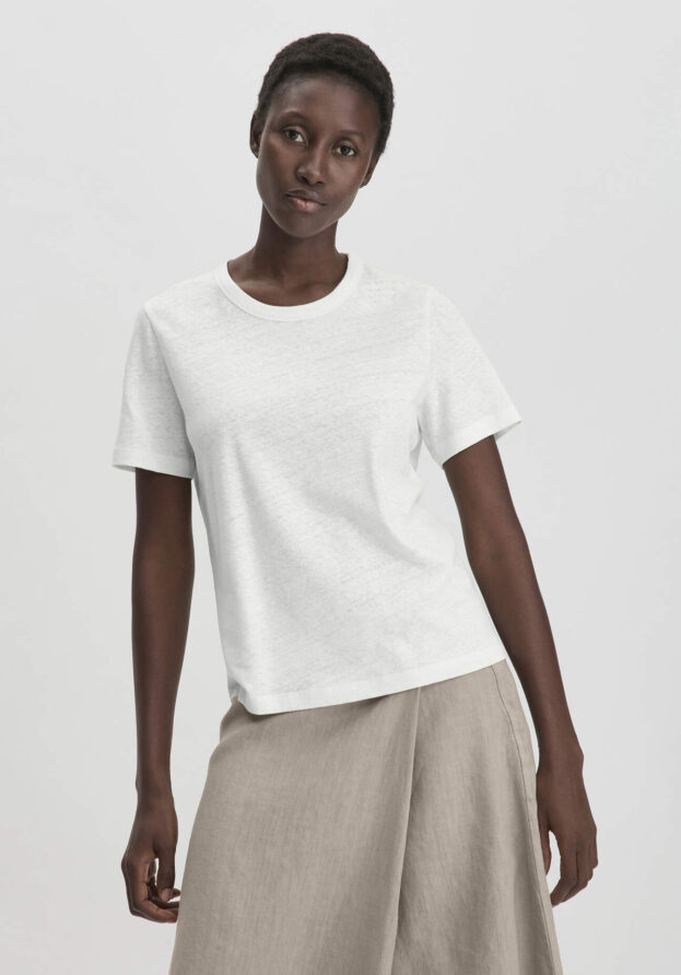 hessnatur Damen T-Shirt Relaxed aus Leinen und Bio-Baumwolle - weiß - Größe 40