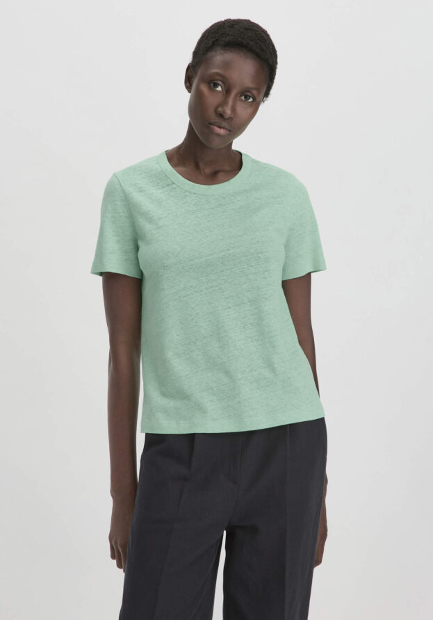 hessnatur Damen T-Shirt Relaxed aus Leinen und Bio-Baumwolle - grün - Größe 38