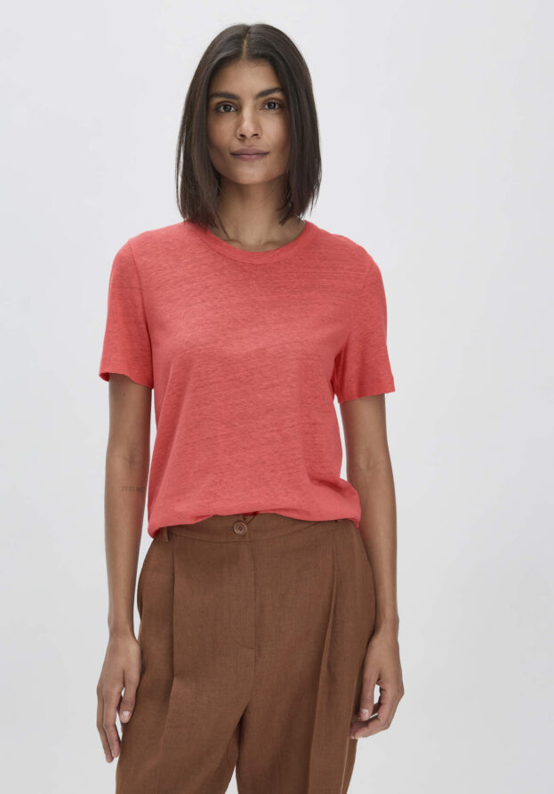 hessnatur Damen T-Shirt Relaxed aus Leinen und Bio-Baumwolle - rot - Größe 38