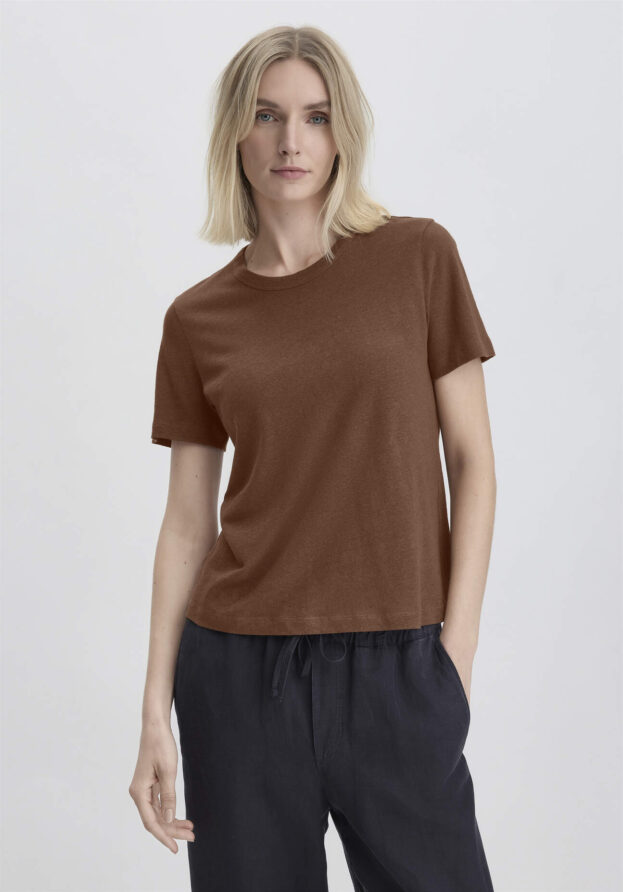 hessnatur Damen T-Shirt Relaxed aus Leinen und Bio-Baumwolle - braun - Größe 34