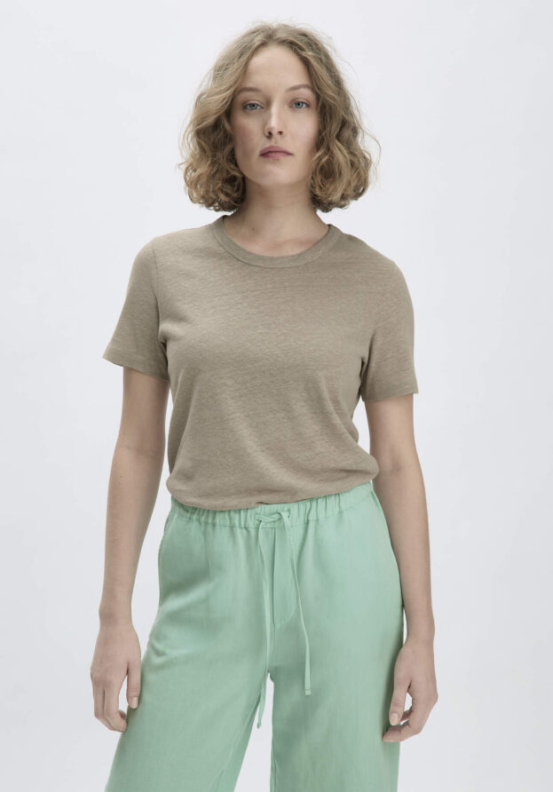 hessnatur Damen T-Shirt Relaxed aus Leinen und Bio-Baumwolle - beige - Größe 40