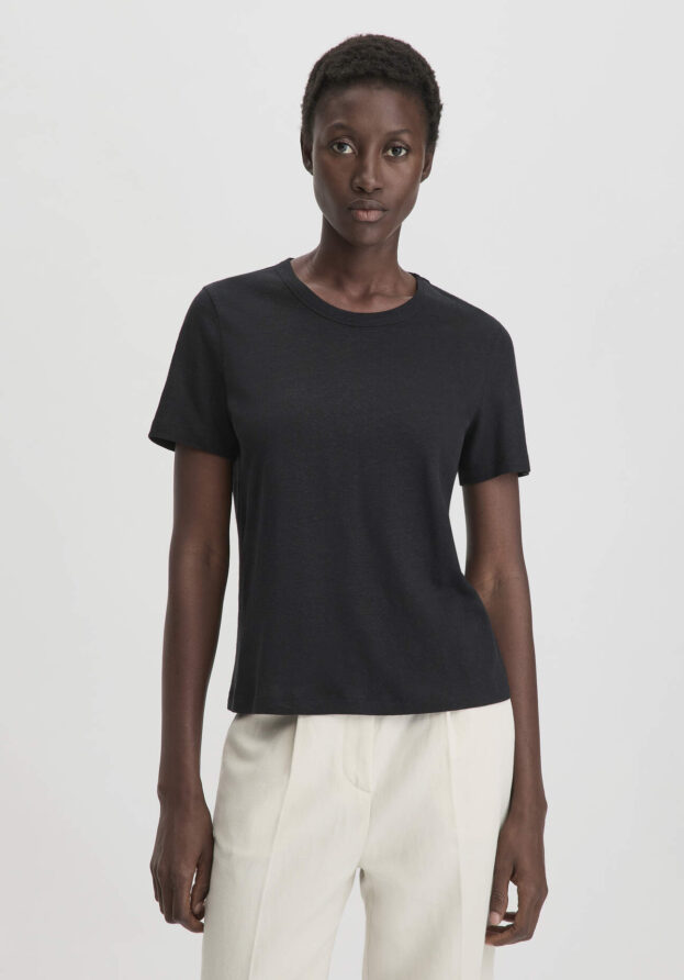 hessnatur Damen T-Shirt Relaxed aus Leinen und Bio-Baumwolle - schwarz - Größe 38
