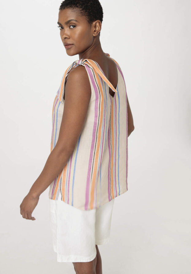 hessnatur Damen Top Streifen Regular aus Leinen - beige - Größe 36