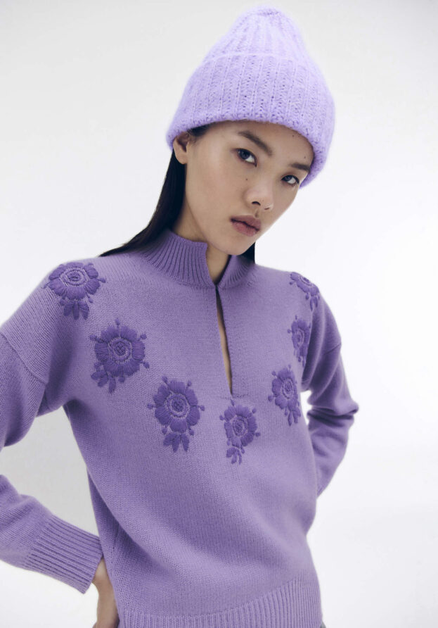 hessnatur Damen WUNDERKIND × HESSNATUR Pullover Relaxed aus Bio-Merinowolle mit Kaschmir - lila - Größe M